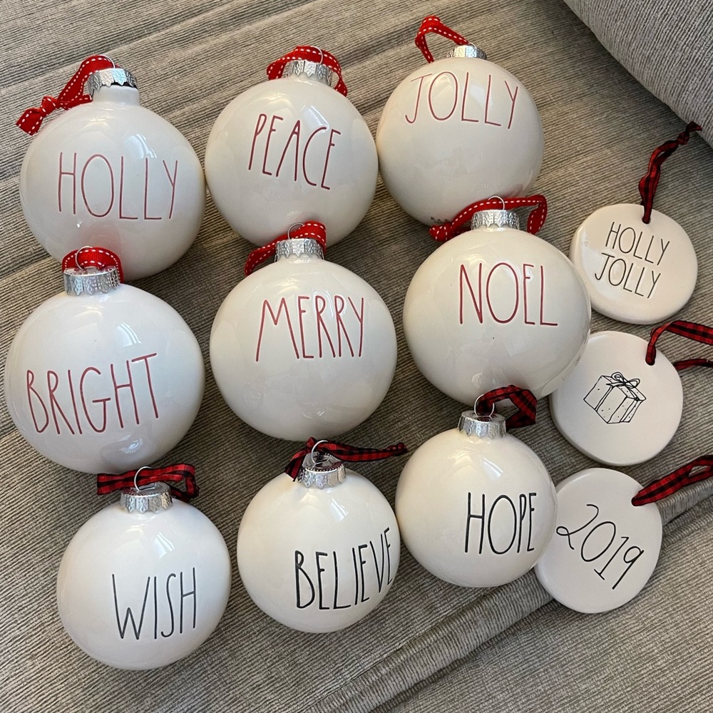 Rae Dunn ceramic Christmas balls. Variety of sizes.